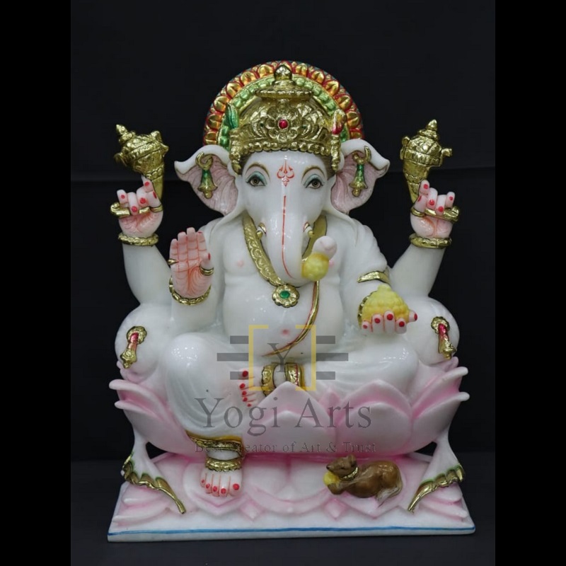 Marble Ganesh Ji on Lotus